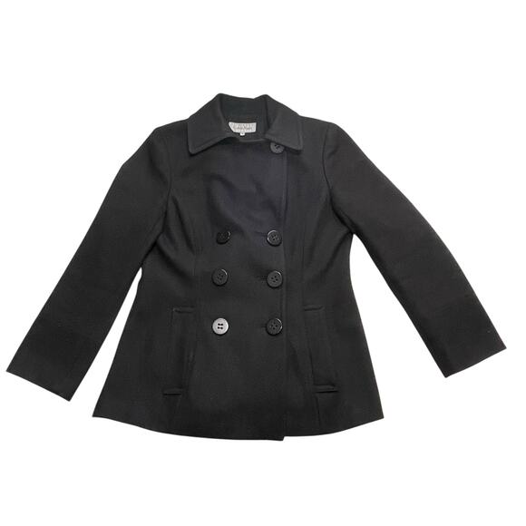 Calvin Klein Women’s Size 12 Black Wool Blend Double-Breasted Pea Coat Pleated - Picture 2 of 8